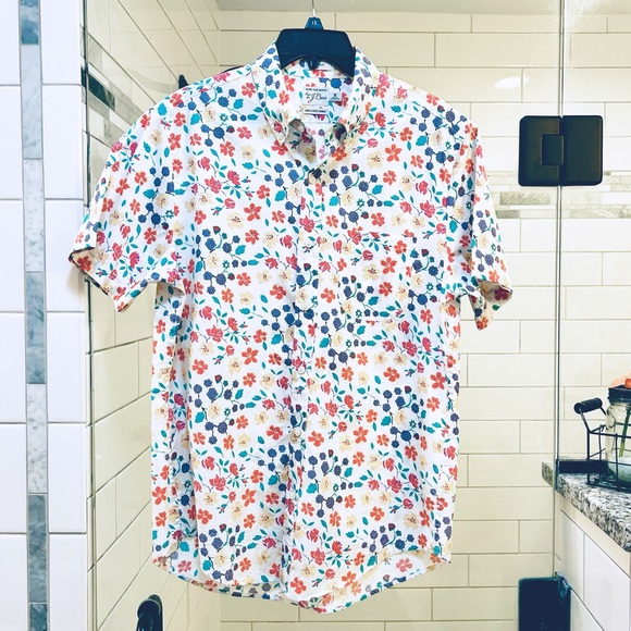 J.Crew Short-sleeve Secret Wash cotton poplin Shirt White/floral print Sz. M - Picture 4 of 10